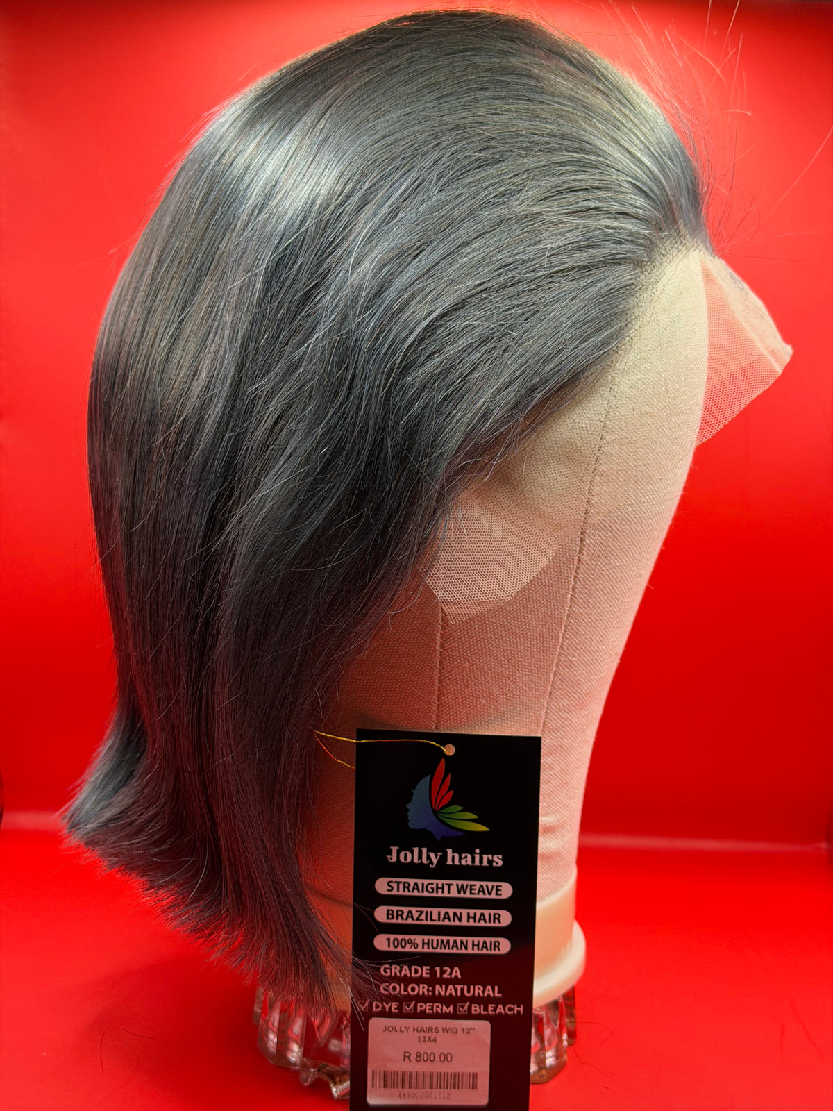 Jolly Hairs Brazilian Human Hair 13x4 Lace Front Bob Wig Straight 12" Dark Gray