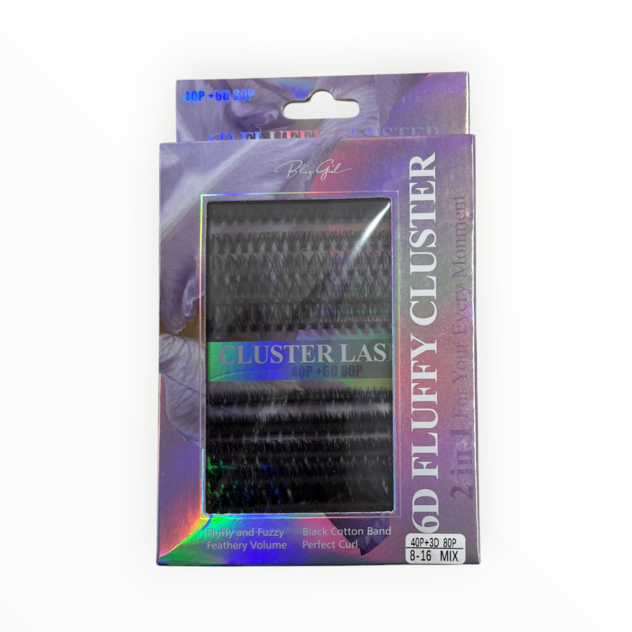 Bling Girl 6D Fluffy Cluster Lashes – 40P + 3D 80P 8-16mm Mix
