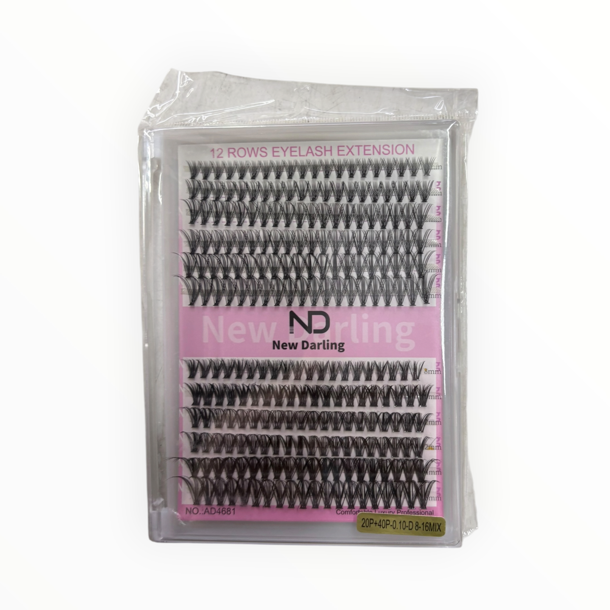 New Darling 12 Rows Mixed-Length Lash Extension – 20P+40P / 0.10 / D / 8-16mm Mix