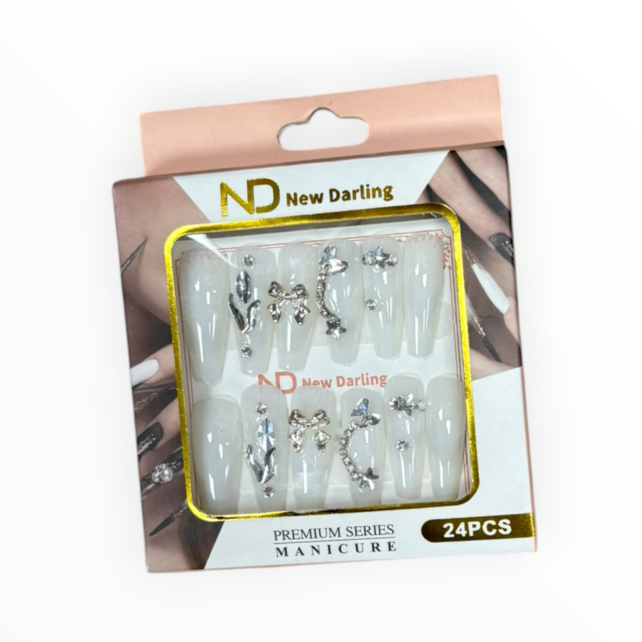 New Darling Premium Series Press On Manicure 24PCS Silver Design