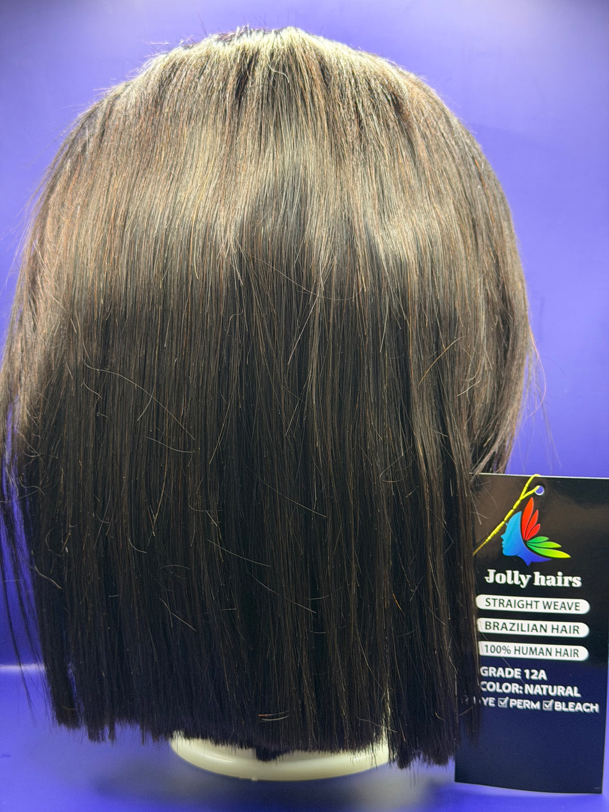 Jolly Hairs Brazilian Human Hair 13x4 Lace Front Bob Wig Straight 12" Natural Black