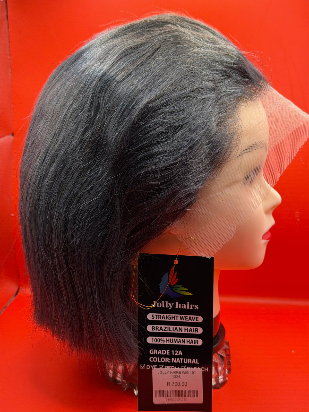 Jolly Hairs Brazilian Human Hair 13x4 Lace Front Bob Wig Straight 10" Dark Gray