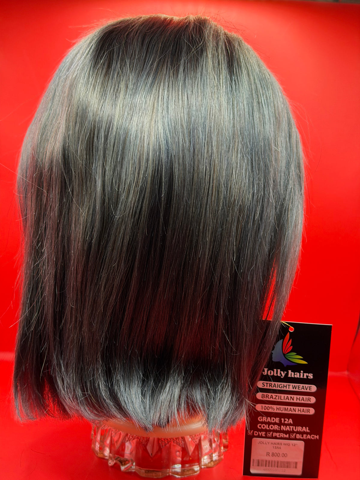 Jolly Hairs Brazilian Human Hair 13x4 Lace Front Bob Wig Straight 12" Dark Gray