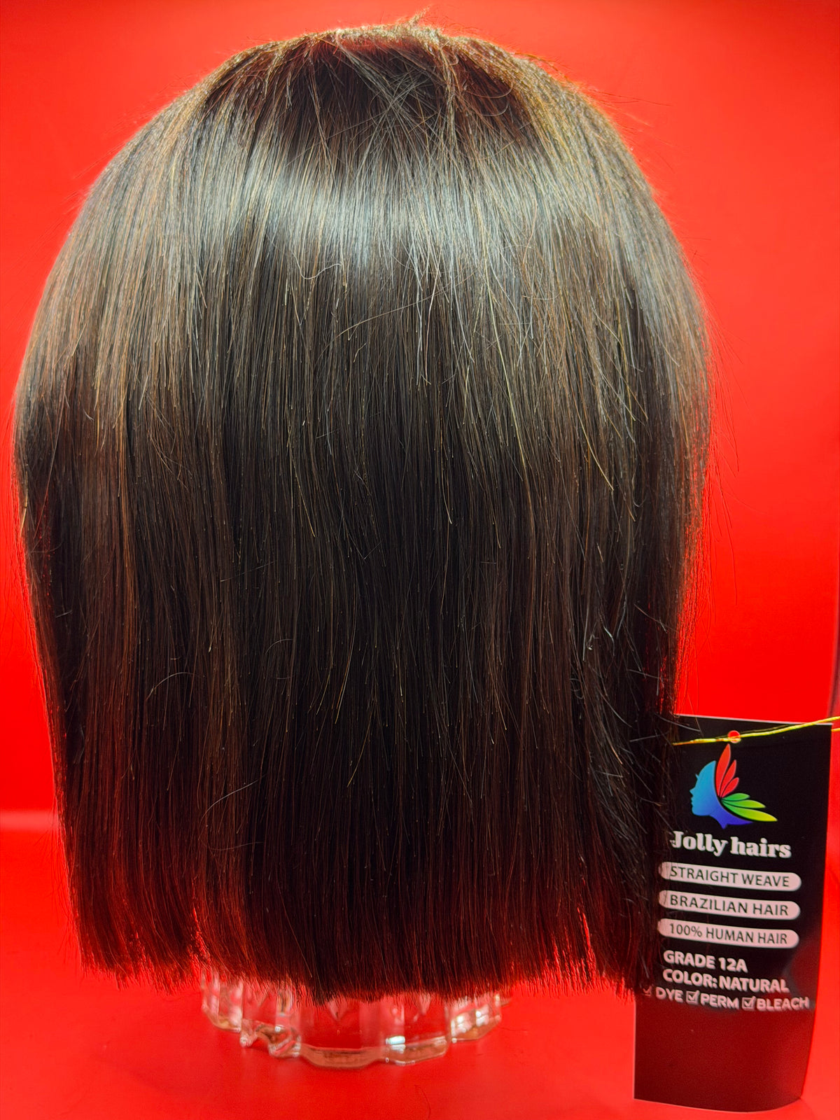 Jolly Hairs Brazilian Human Hair 13x4 Lace Front Bob Wig Straight 12" #2 Dark Brown